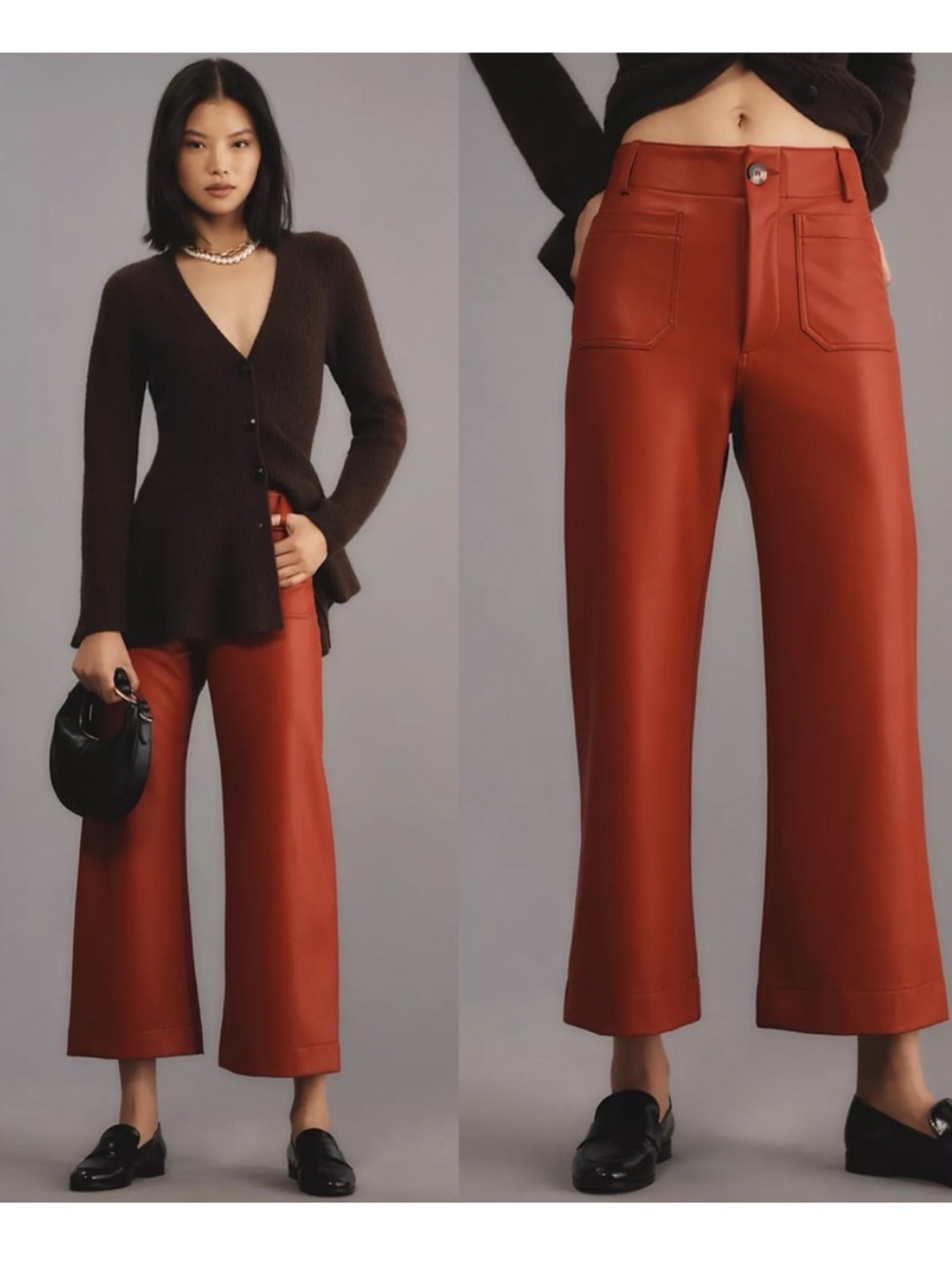 Maeve Anthropology The Colette Wide-Leg Faux Leather Red Pants